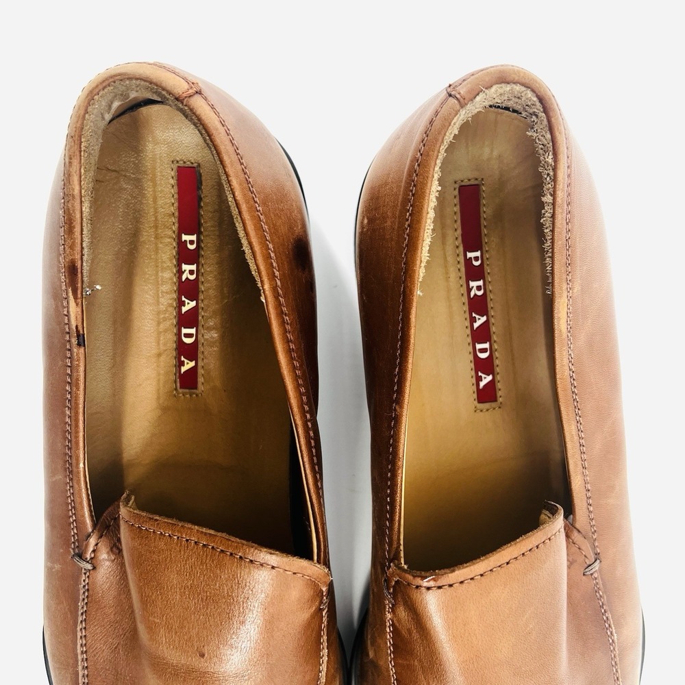 Prada Men's Brown Leather‎ Loafers Shoes Size 7.5 Y2K Era Rubber Sole Italy - Picture 8 of 16
